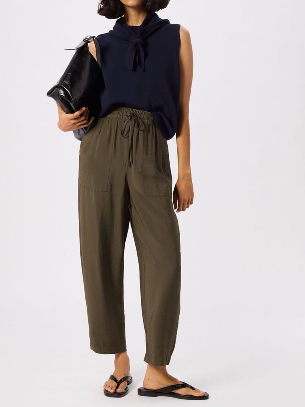 NWT - WHISTLES Tie Waist Trouser -SZ UK 08/EU 36/ US 4 - OLIVE /brand col: Khaki